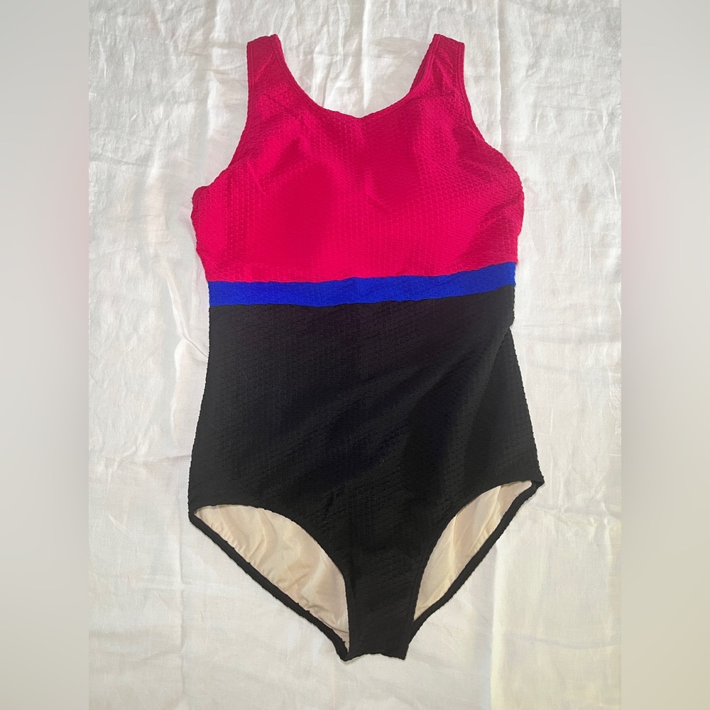 Vibrant Women's One Piece Swimsuit - Pink, Blue, and Black